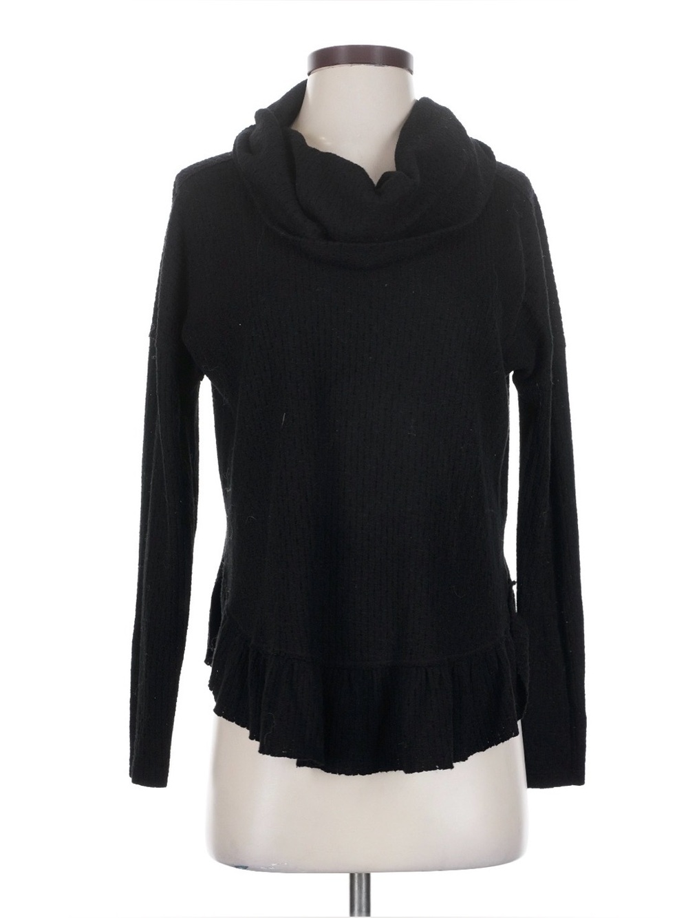 Maeve Black Cowl-Neck Ruffle-Hem Sweater EUC